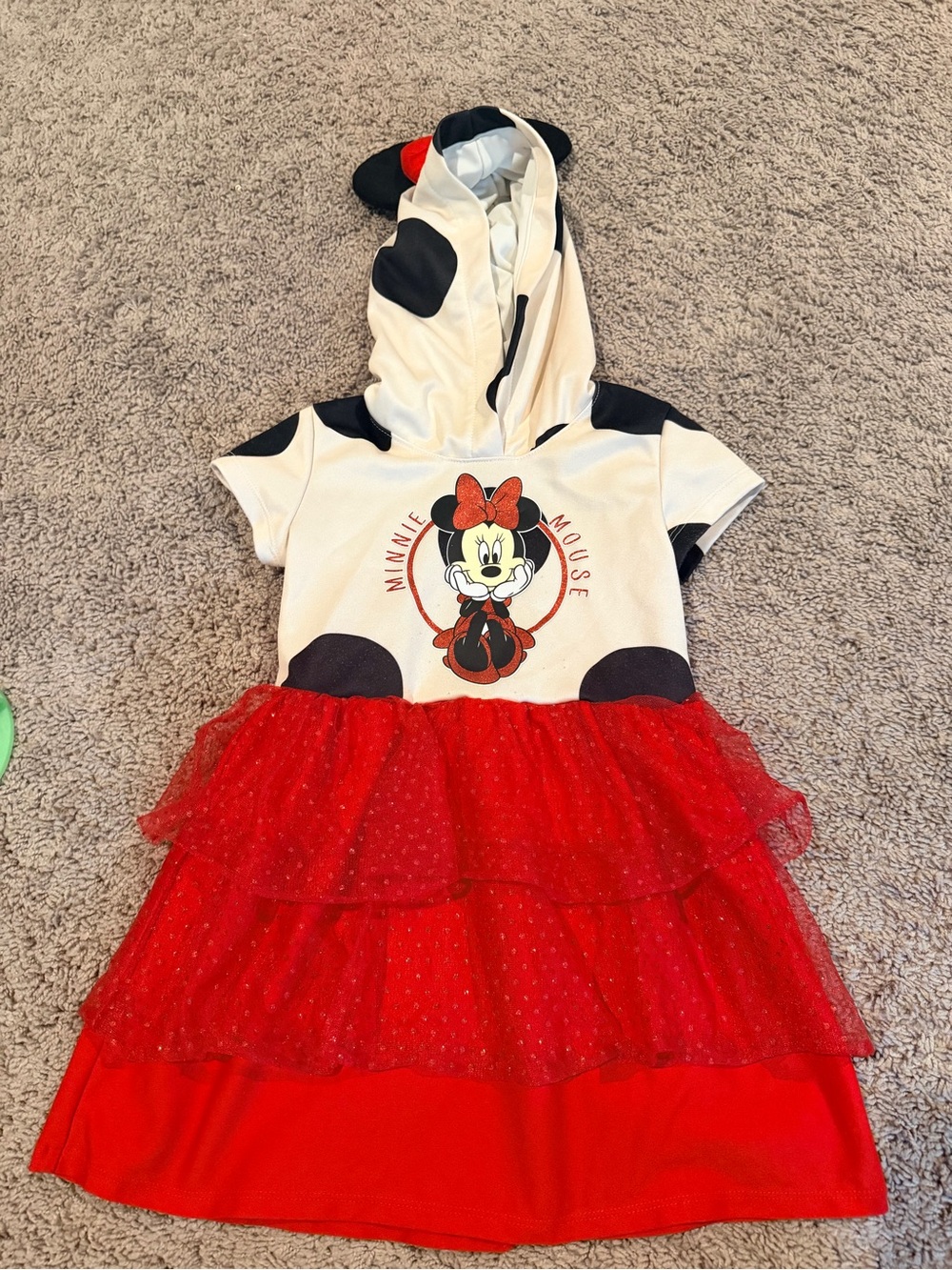 Disney Minnie Mouse Red White Black Hooded Tulle Layered Dress